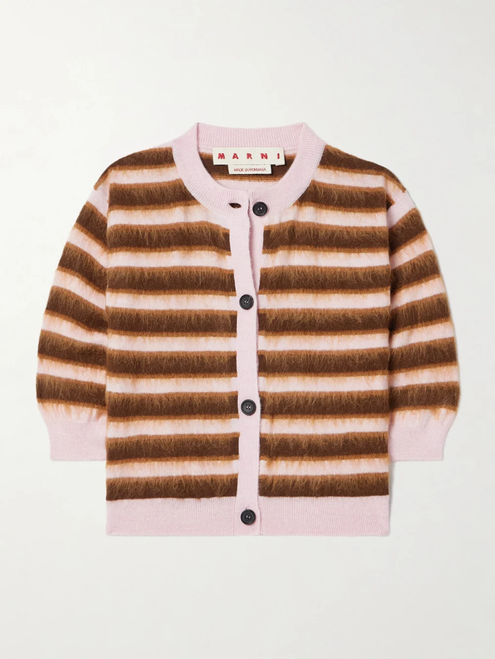 Marni Striped Mohair Blend-trimmed Wool Cardigan in baby pink