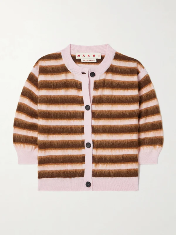 Marni Striped Mohair Blend-trimmed Wool Cardigan