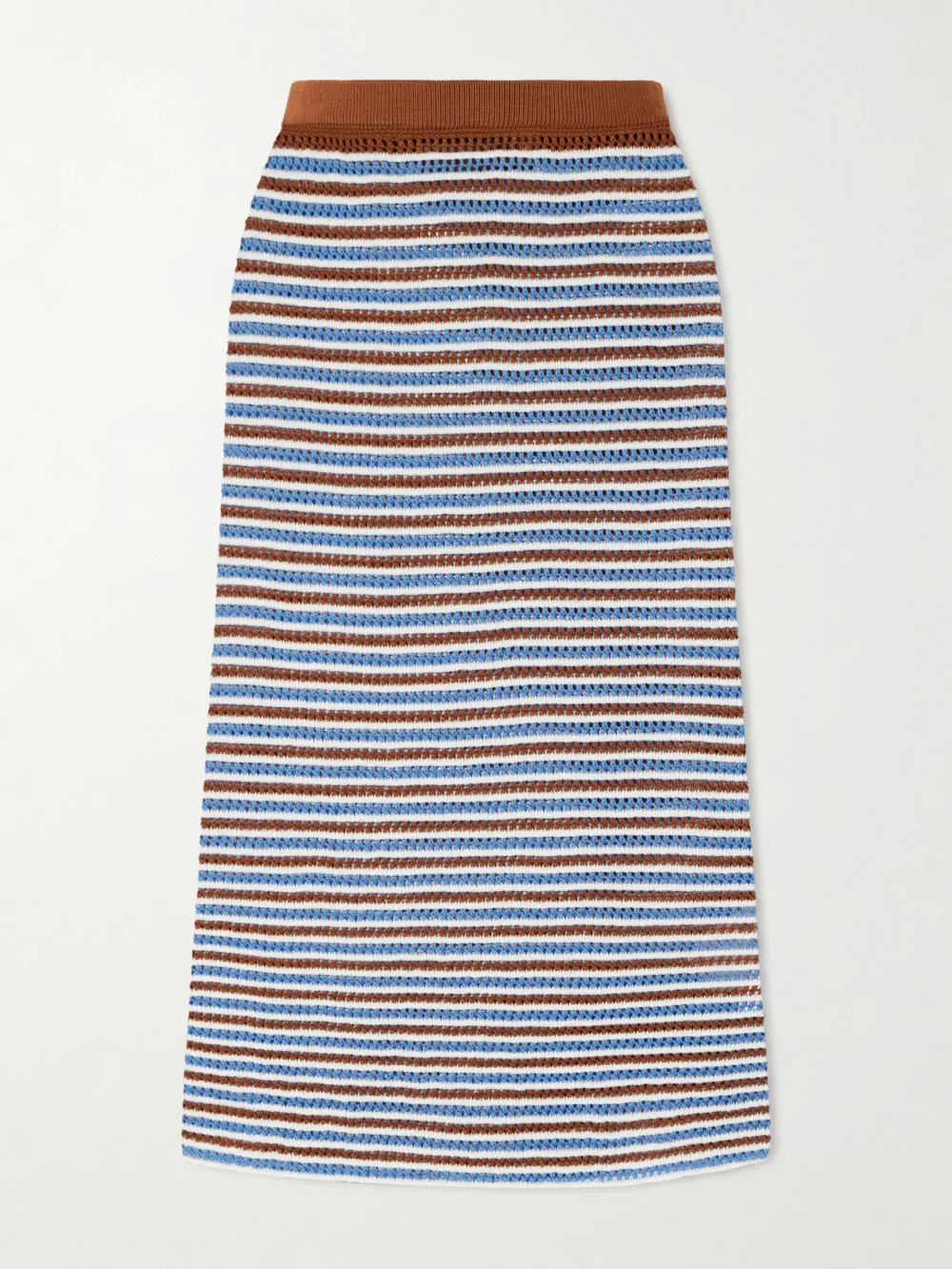 Marni Striped Open-knit Cotton Midi Skirt in brown