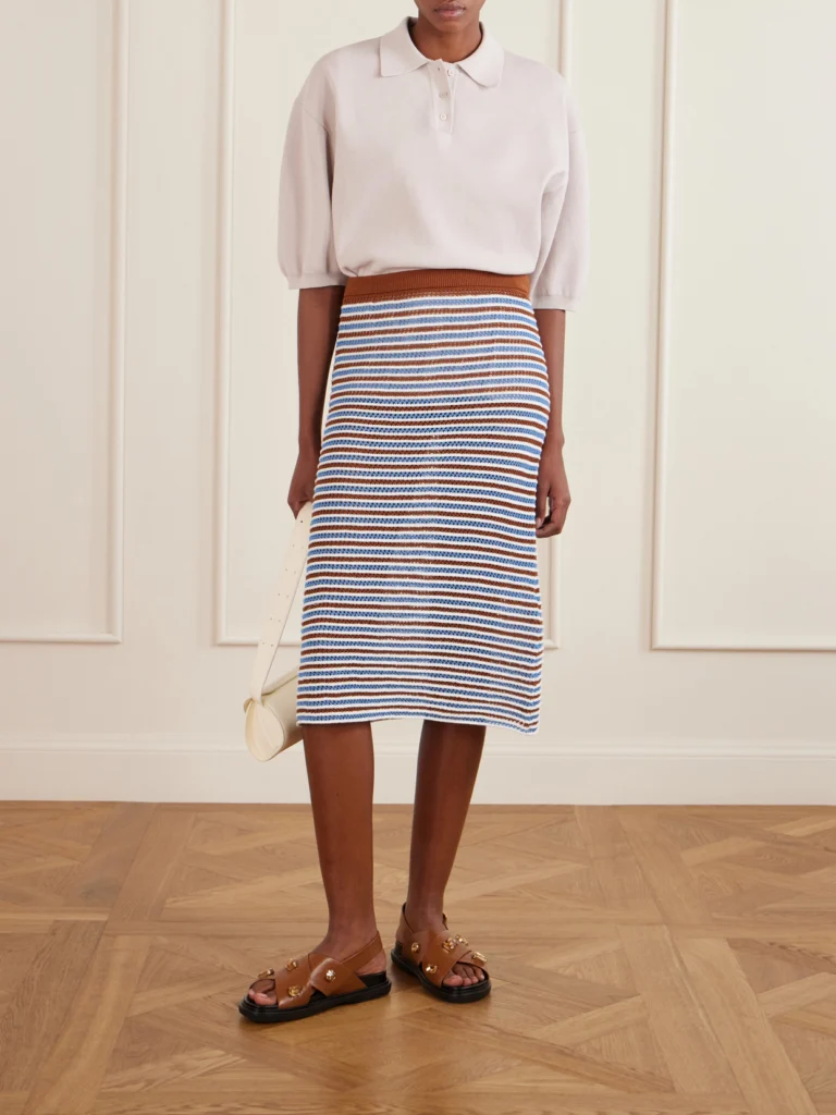 Marni Striped Open-knit Cotton Midi Skirt