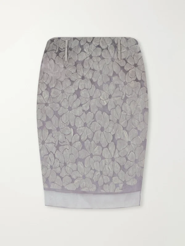 Marni Tiered Floral-appliquéd Organza Midi Skirt