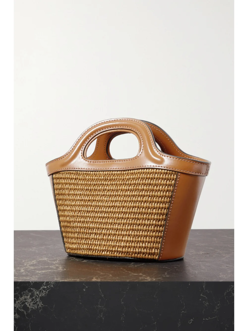 Back view of the Marni Tropicalia Micro Embroidered Leather-trimmed Raffia Tote