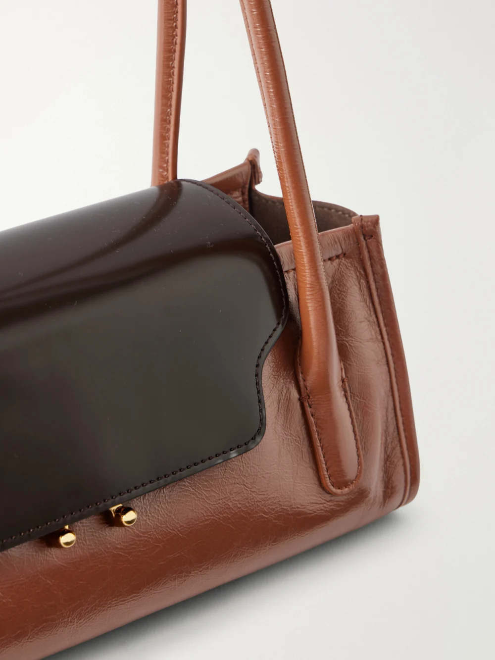 Close-up detail of the Marni Trunkette Crinkled-leather Shoulder Bag