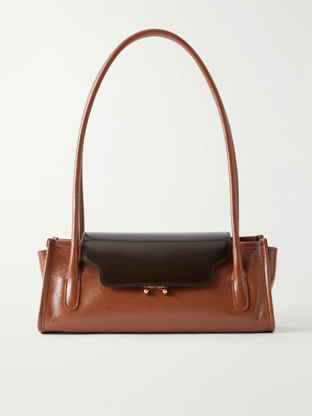 Marni Trunkette Crinkled-leather Shoulder Bag in tan