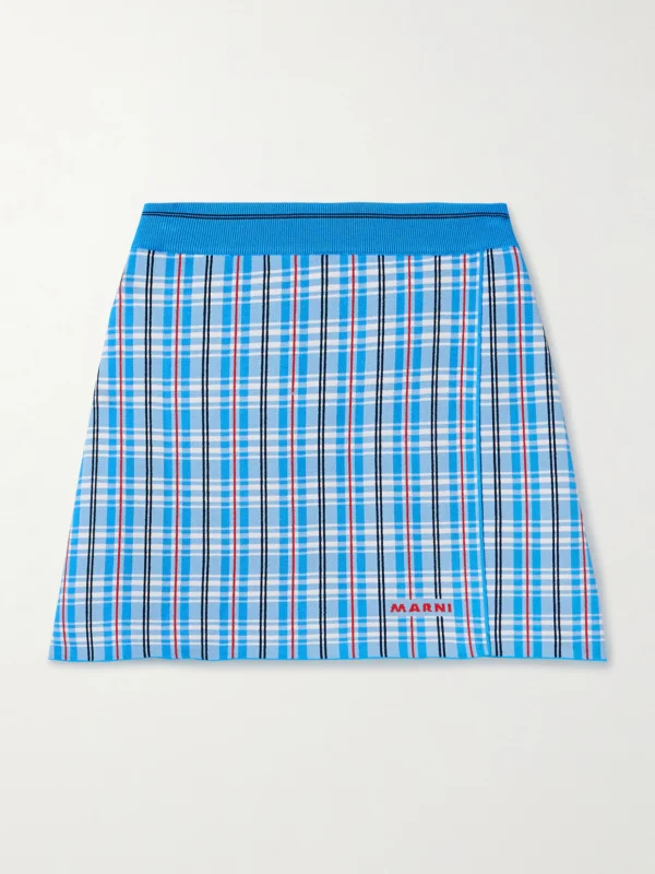 Marni Wrap-effect Checked Stretch-knit Mini Skirt
