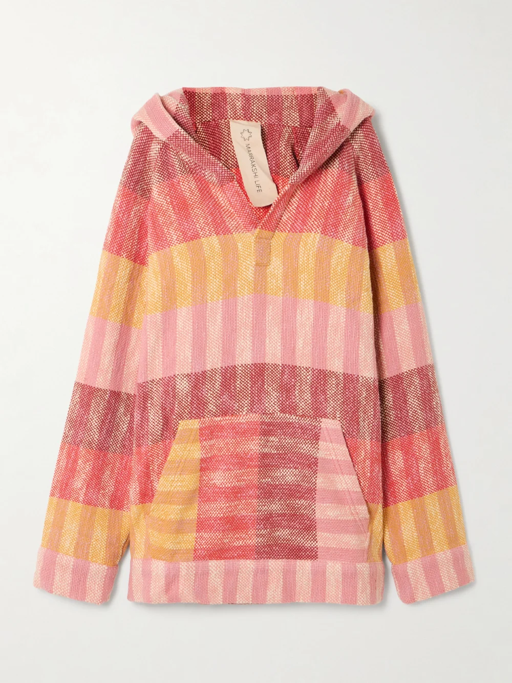 Marrakshi Life Striped Cotton Hoodie in pink