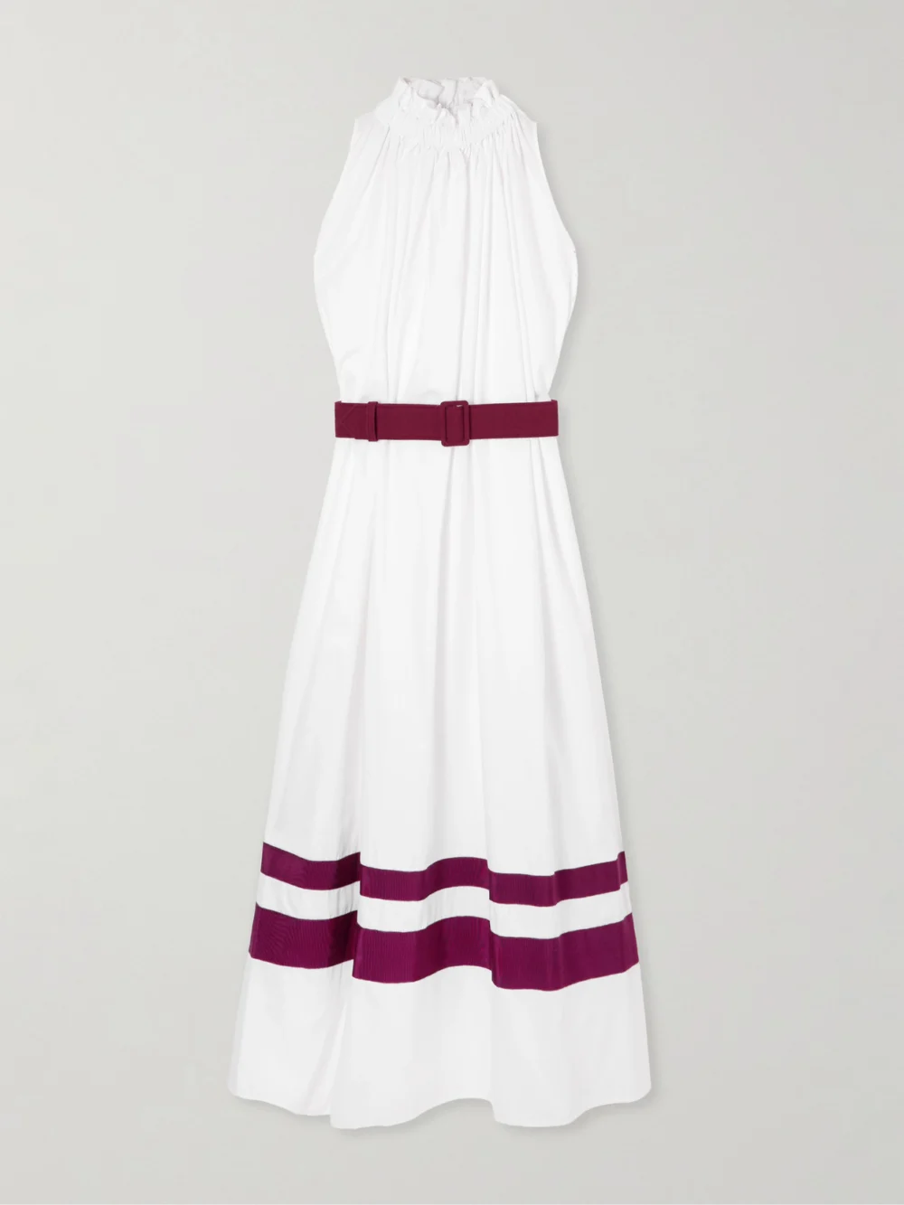 Marta Ferri Camogli Grosgrain-trimmed Belted Cotton-twill Midi Dress in white
