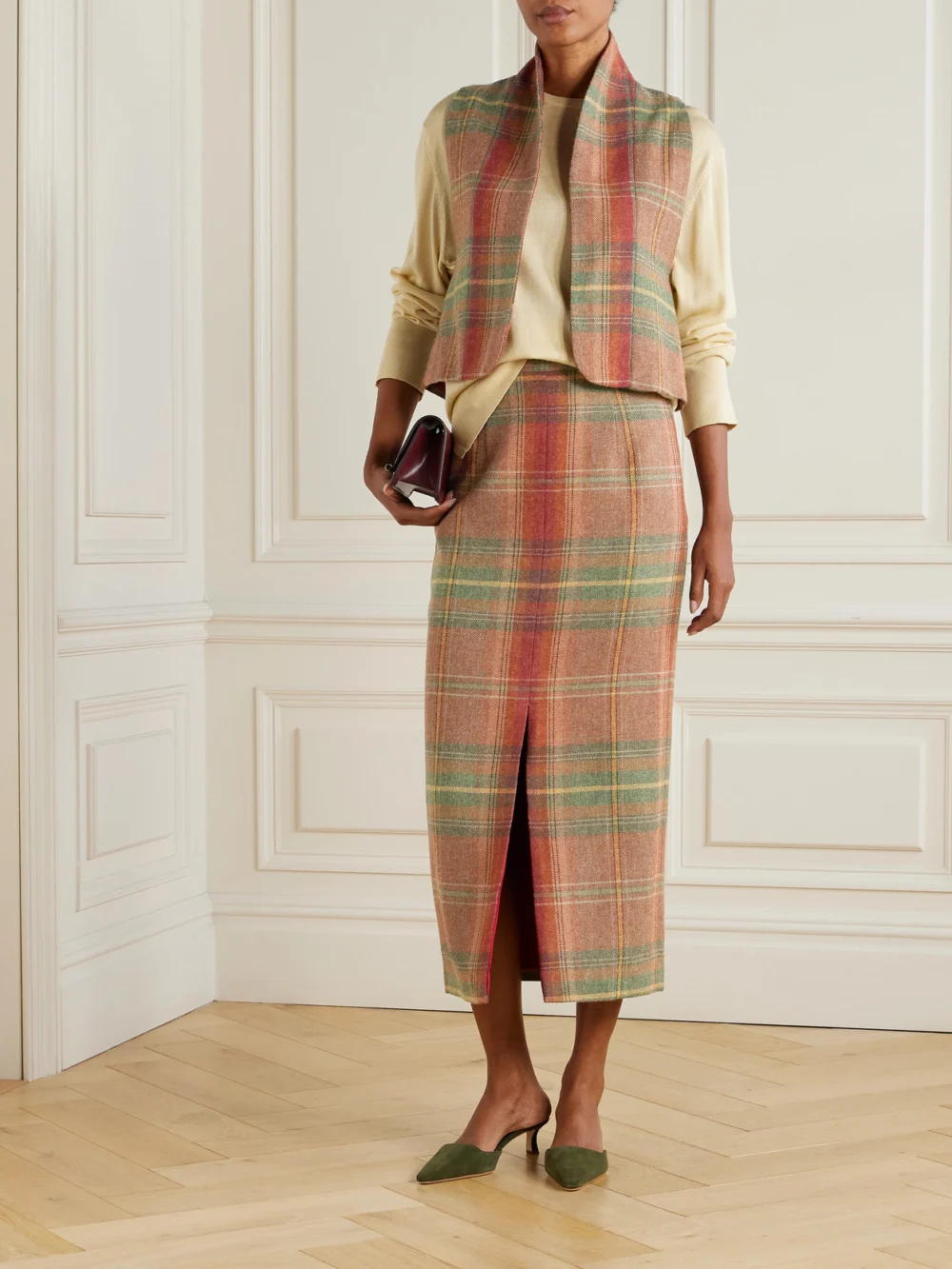 Marta Ferri Cipriani Checked Wool Midi Skirt, worn by a model