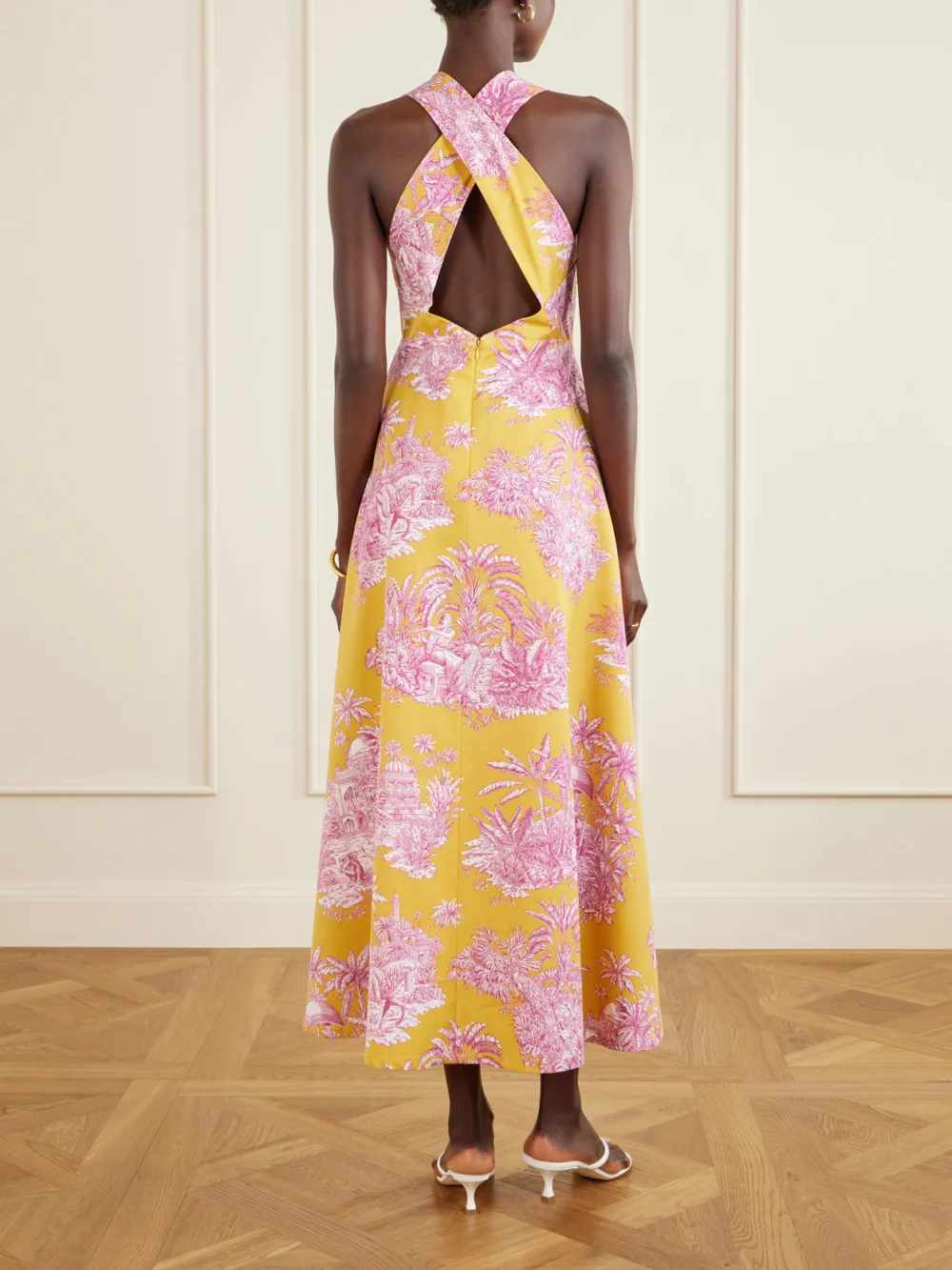 Back view of the Marta Ferri Colonna Printed Cotton Maxi Dress