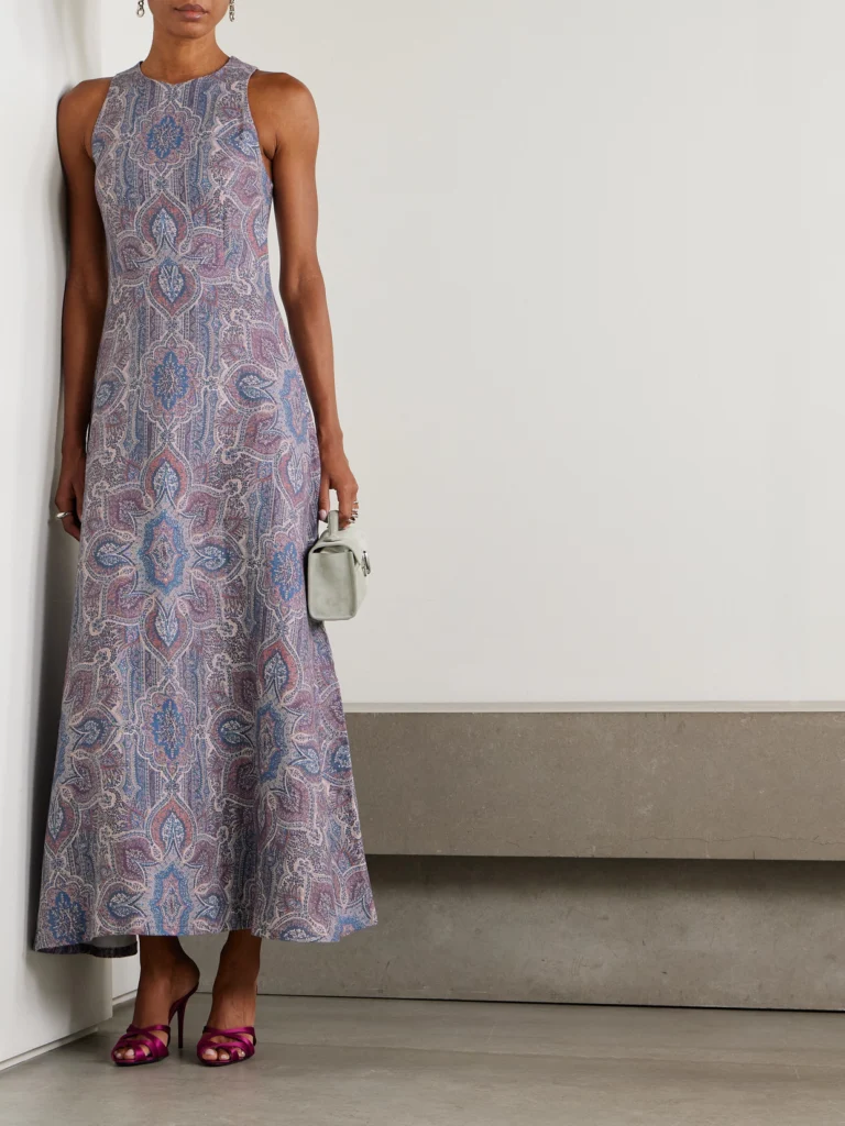 Marta Ferri Colonna Printed Linen Midi Dress