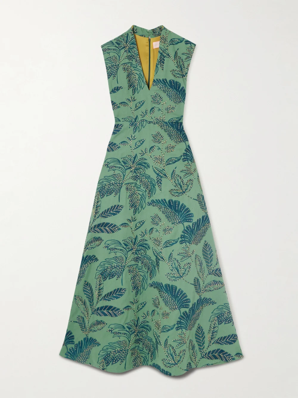 Marta Ferri Eugenio Embroidered Canvas Maxi Dress in blue