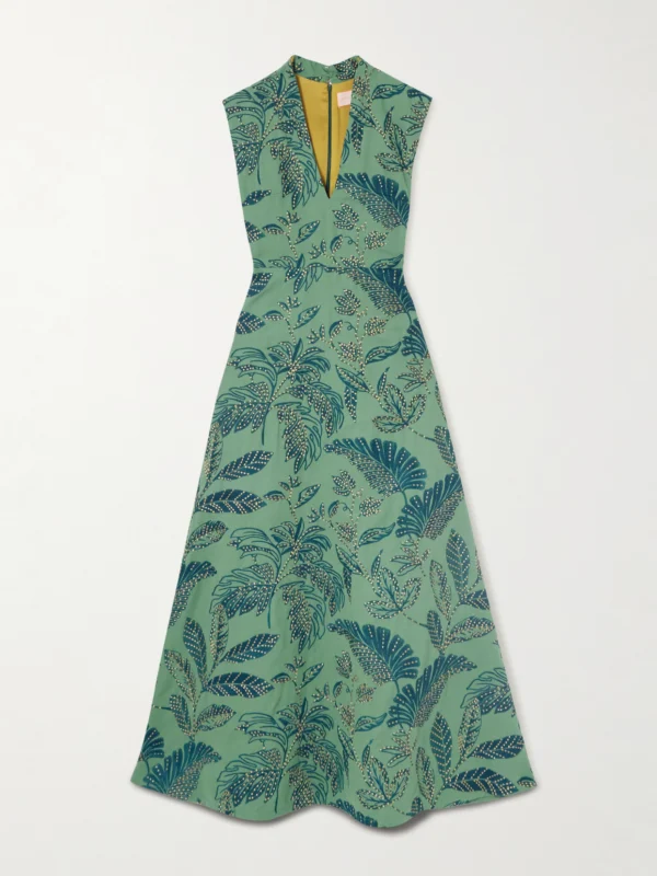 Marta Ferri Eugenio Embroidered Canvas Maxi Dress