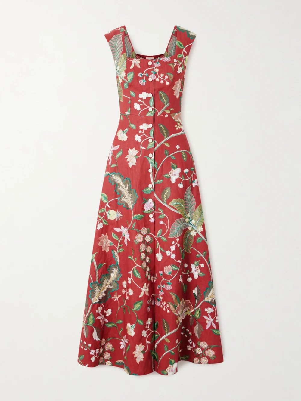 Marta Ferri Farfalle Embroidered Linen-blend Maxi Dress in m/l