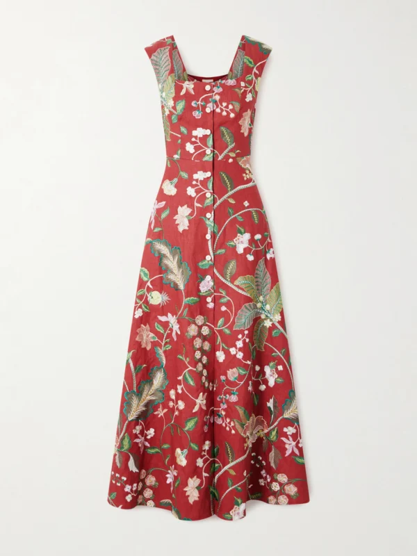 Marta Ferri Farfalle Embroidered Linen-blend Maxi Dress