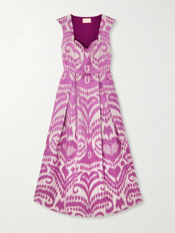 Marta Ferri Guenda Pleated Cotton, Silk and Linen-blend Jacquard Midi Dress