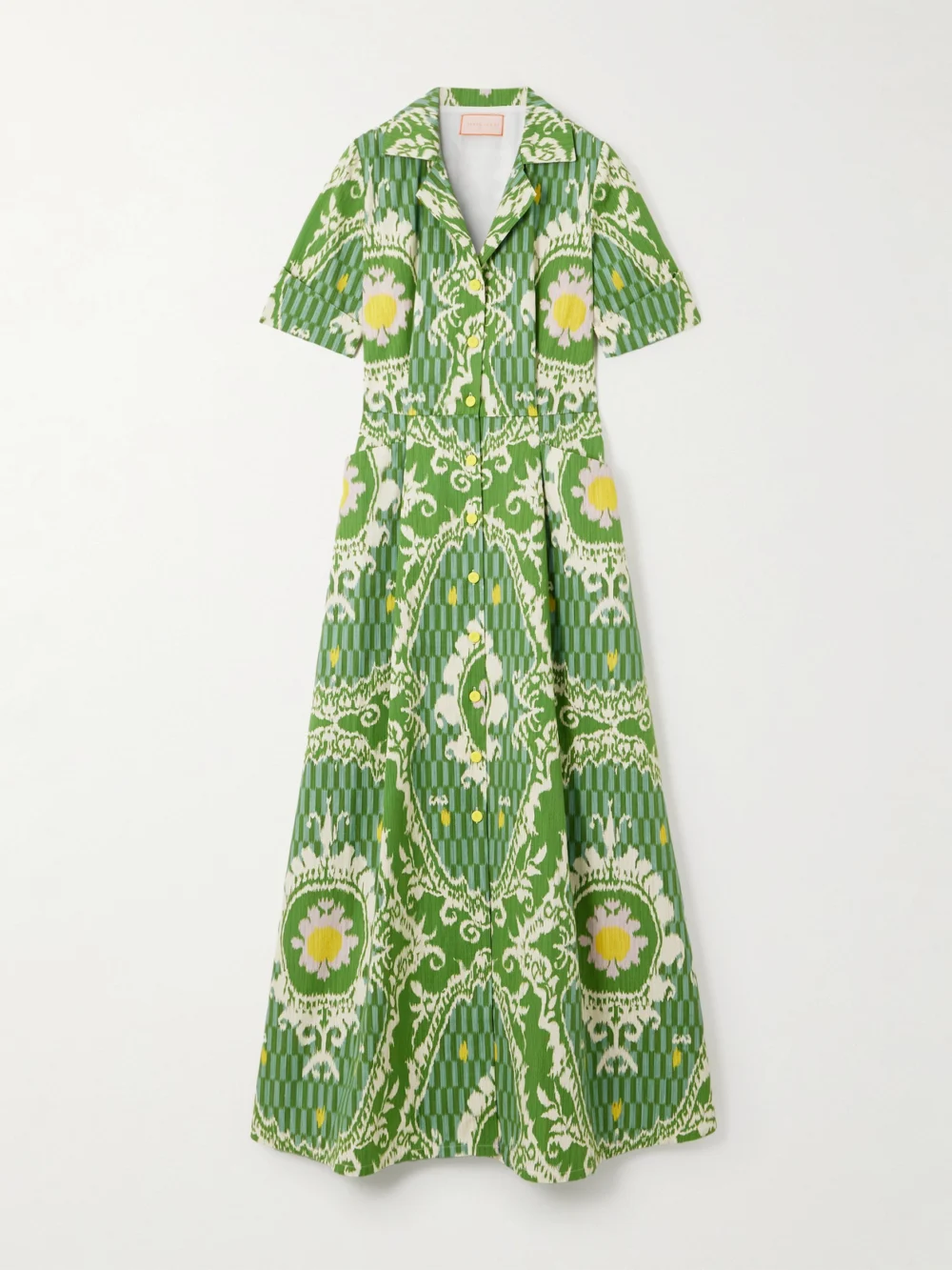 Marta Ferri Maria Printed Organic Cotton Maxi Shirt Dress in green