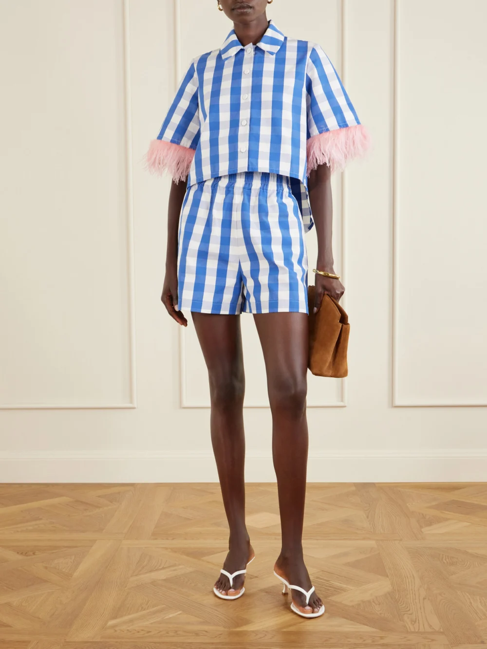 Marta Ferri Picnic Checked Cotton-blend Vichy Shorts, worn by a model