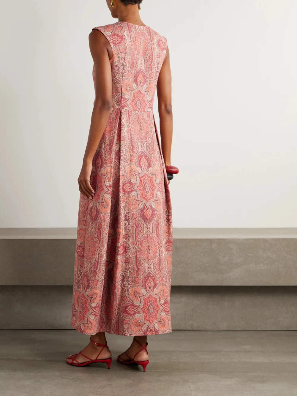 Back view of the Marta Ferri Pleated Printed Linen Vest