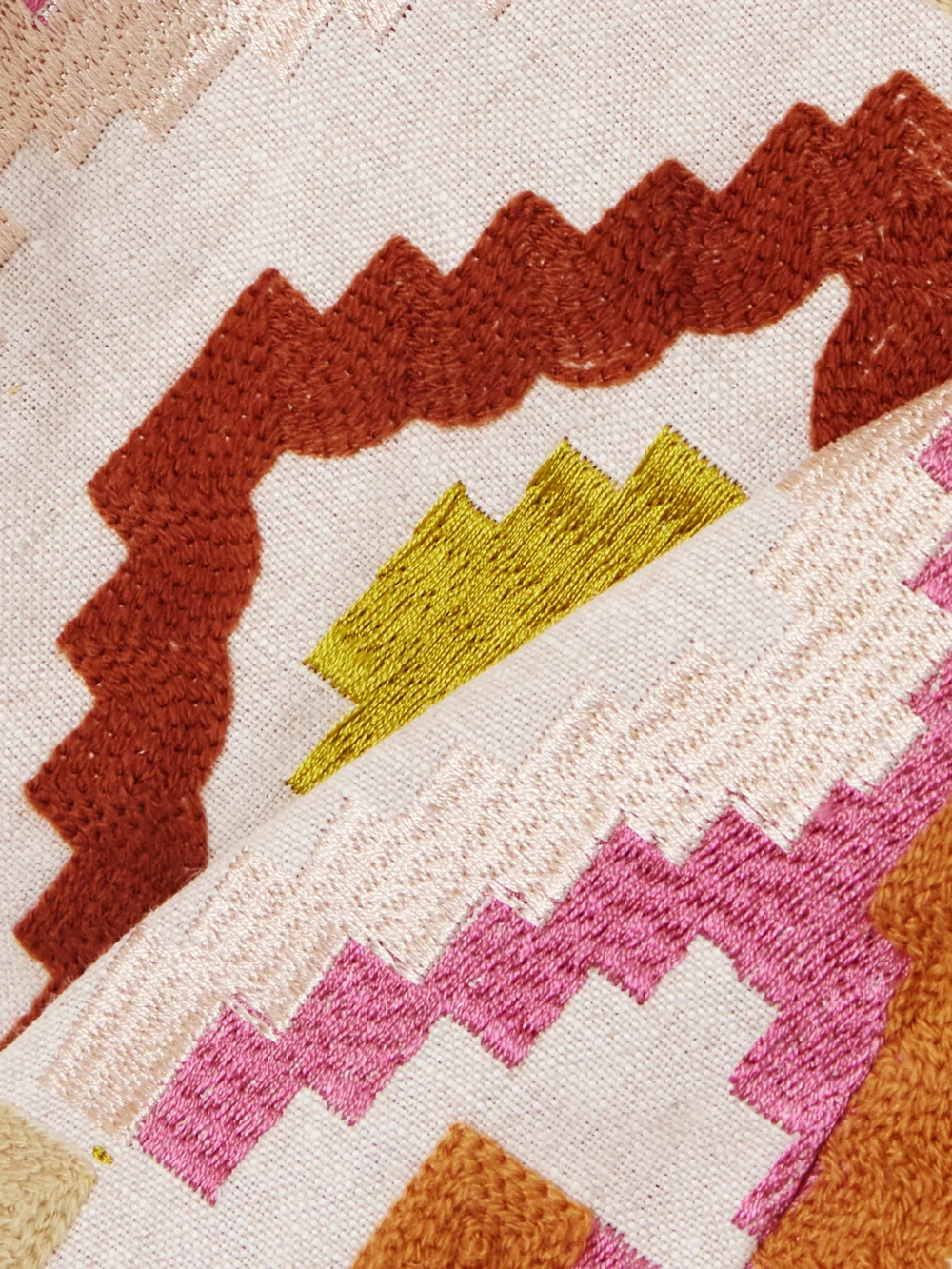 Close-up detail of the Marta Ferri Santorini Cropped Embroidered Linen-blend Top