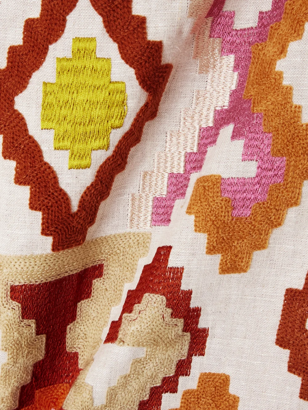 Close-up detail of the Marta Ferri Santorini Embroidered Linen-blend Midi Skirt