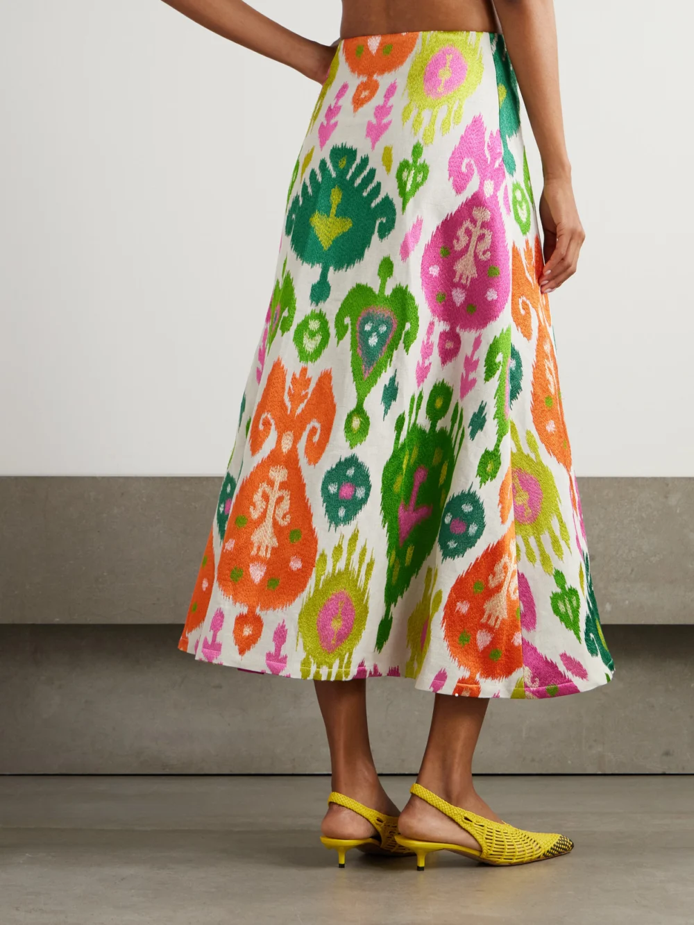 Back view of the Marta Ferri Santorini Embroidered Woven Maxi Skirt