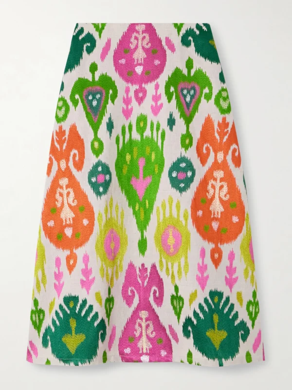 Marta Ferri Santorini Embroidered Woven Maxi Skirt