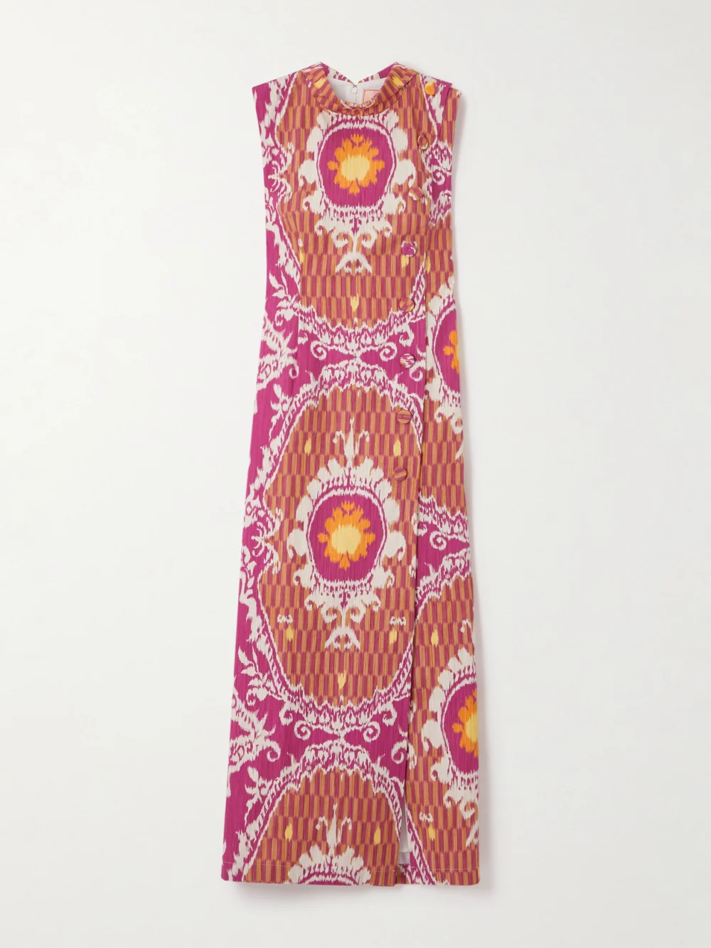 Marta Ferri Six Button-embellished Printed Organic Cotton Midi Dress in pink
