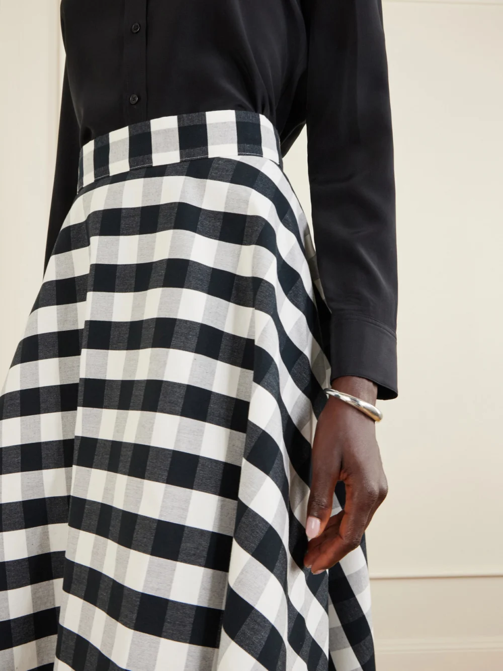 Close-up detail of the Marta Ferri Vichy Cotton-blend Maxi Skirt