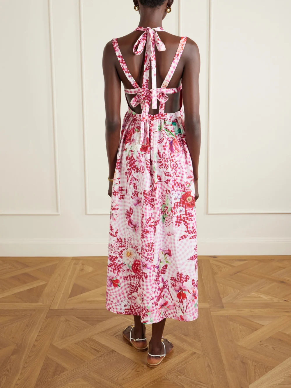 Back view of the Mary Katrantzou Alma Checked Floral-print Midi Dress