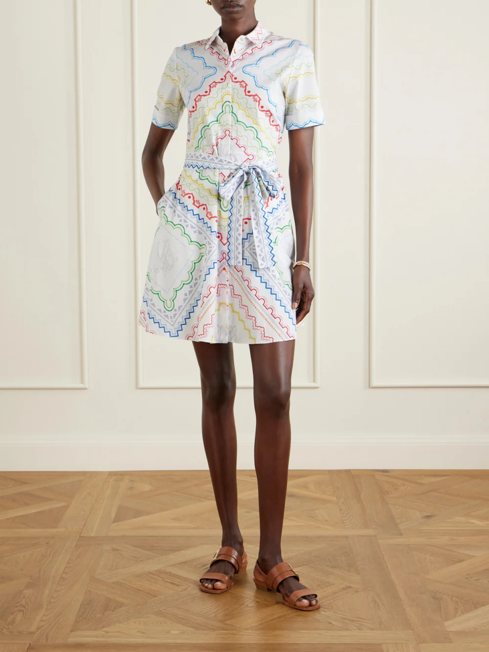 Mary Katrantzou Belted Printed Cotton-blend Midi Dress, worn by a model