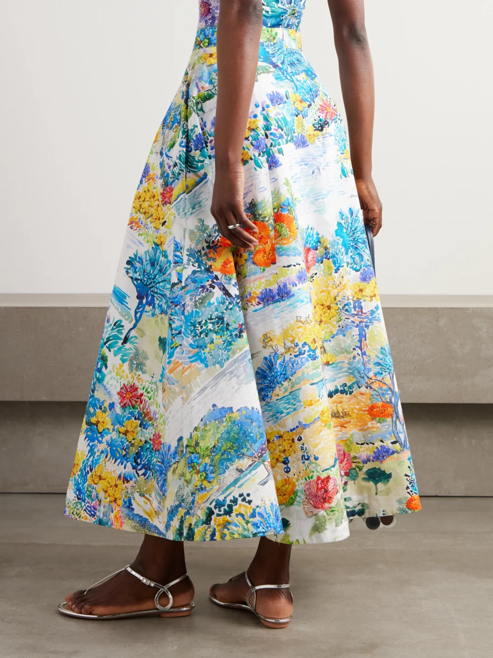 Back view of the Mary Katrantzou Cadiot Pleated Floral-print Cotton-poplin Midi Skirt