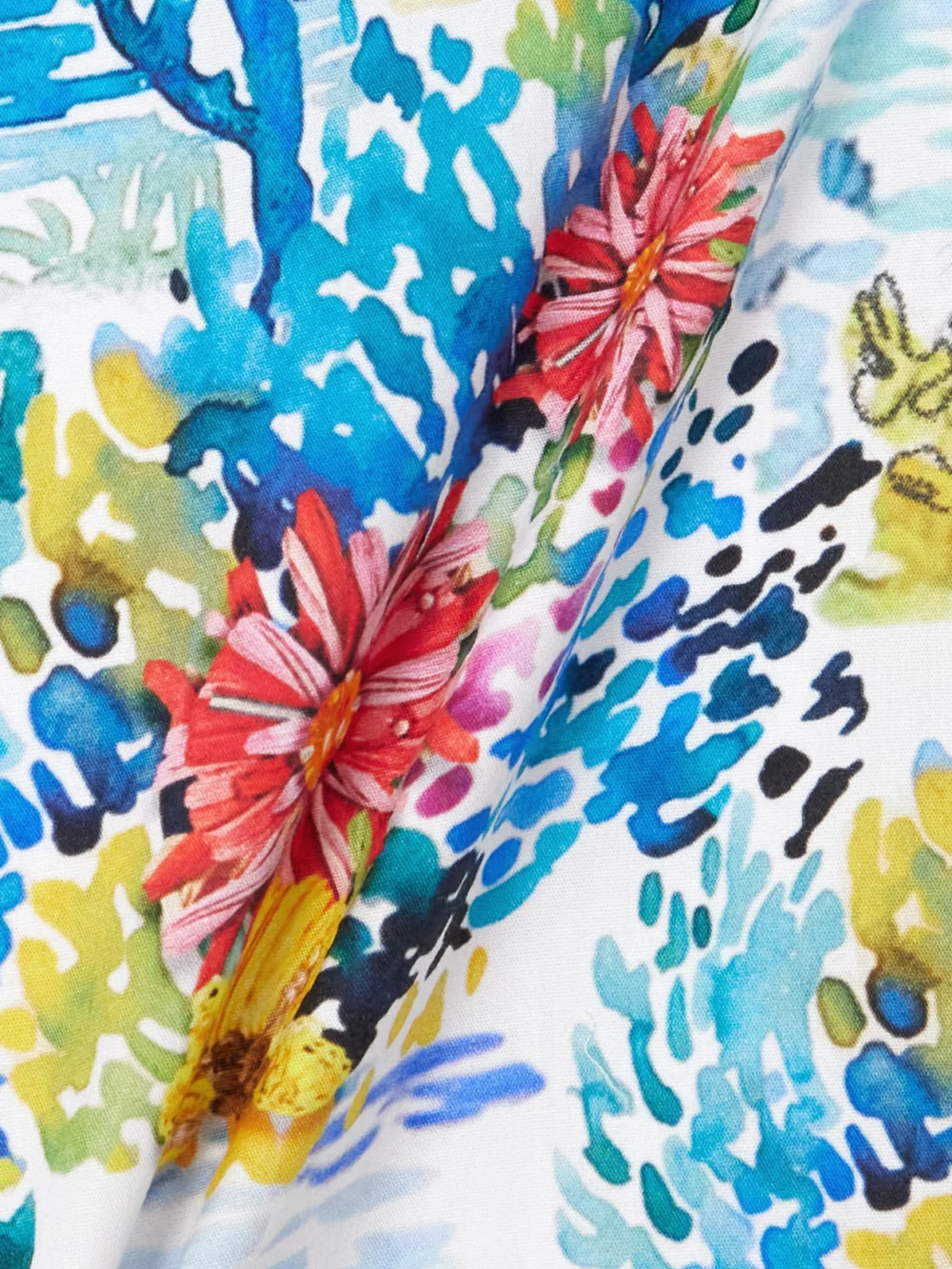 Close-up detail of the Mary Katrantzou Cadiot Pleated Floral-print Cotton-poplin Midi Skirt