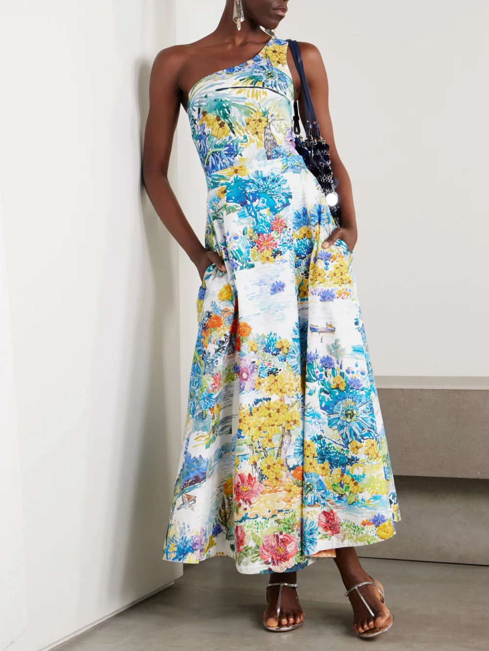 Mary Katrantzou Cadiot Pleated Floral-print Cotton-poplin Midi Skirt, worn by a model