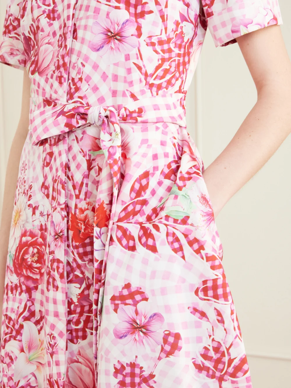 Close-up detail of the Mary Katrantzou Chima Floral-print Tie-detailed Woven Midi Dress