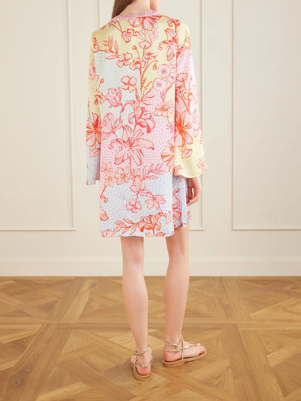 Back view of the Mary Katrantzou Elsa Checked Floral-print Satin Midi Dress