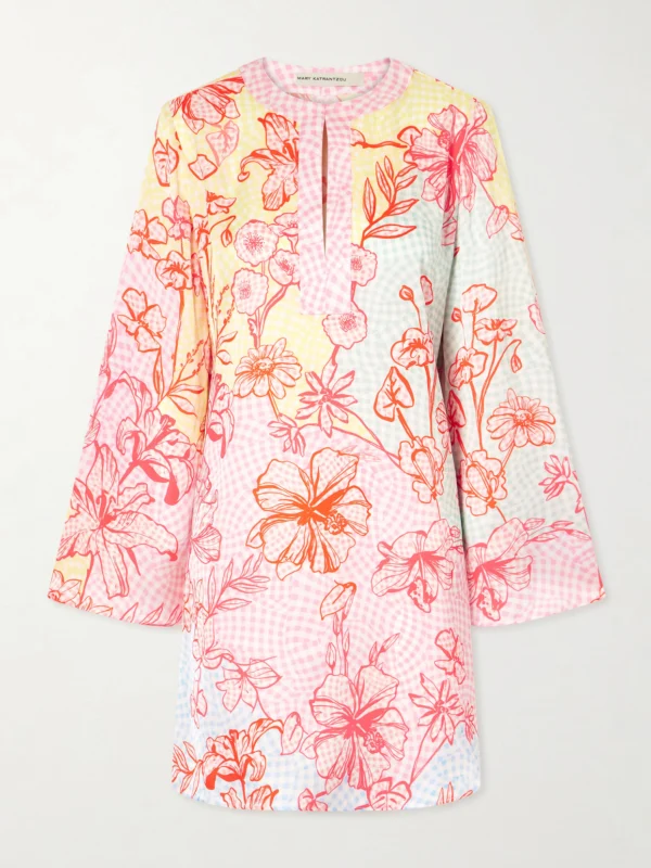 Mary Katrantzou Elsa Checked Floral-print Satin Midi Dress