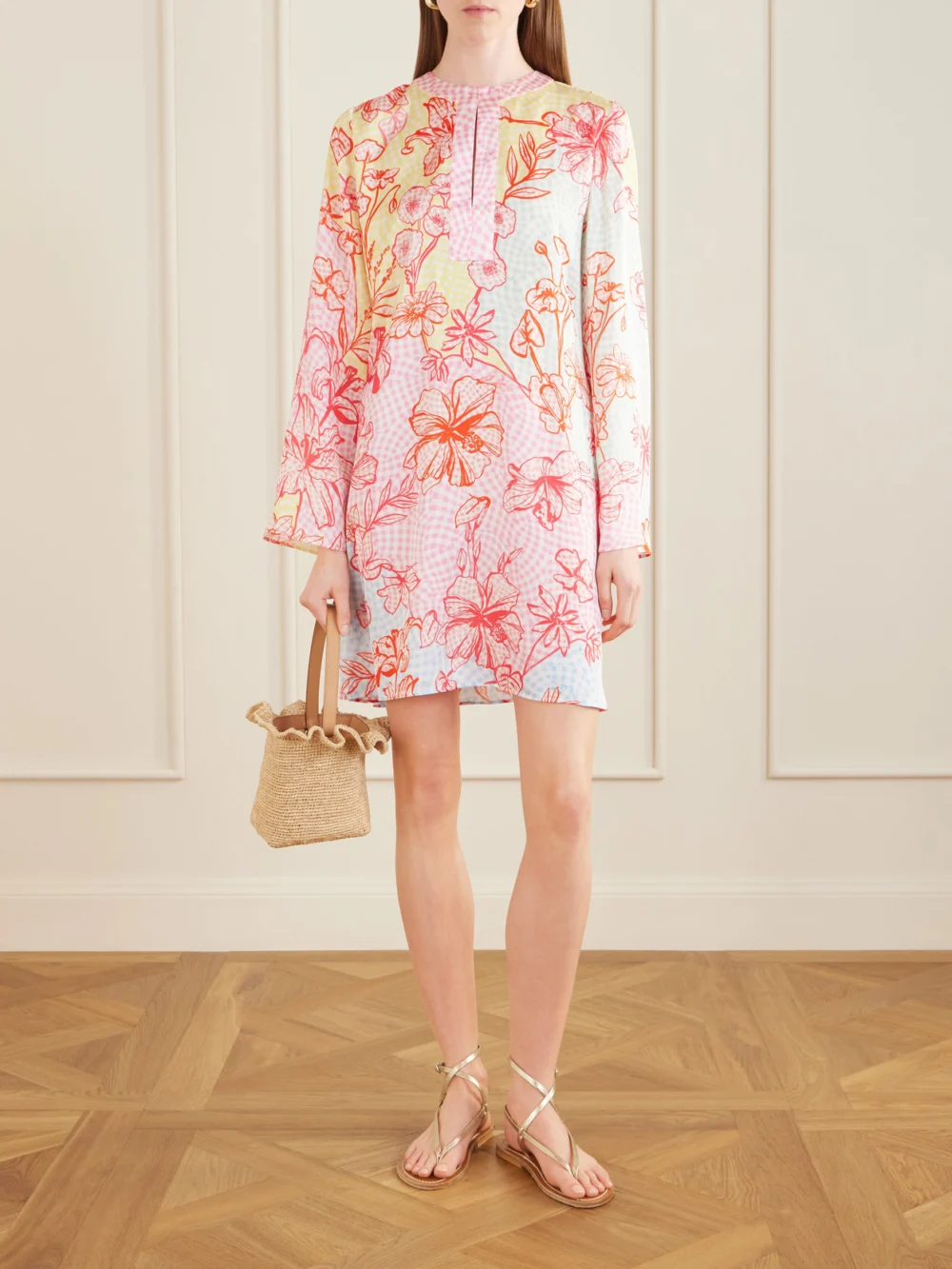 Mary Katrantzou Elsa Checked Floral-print Satin Midi Dress, worn by a model