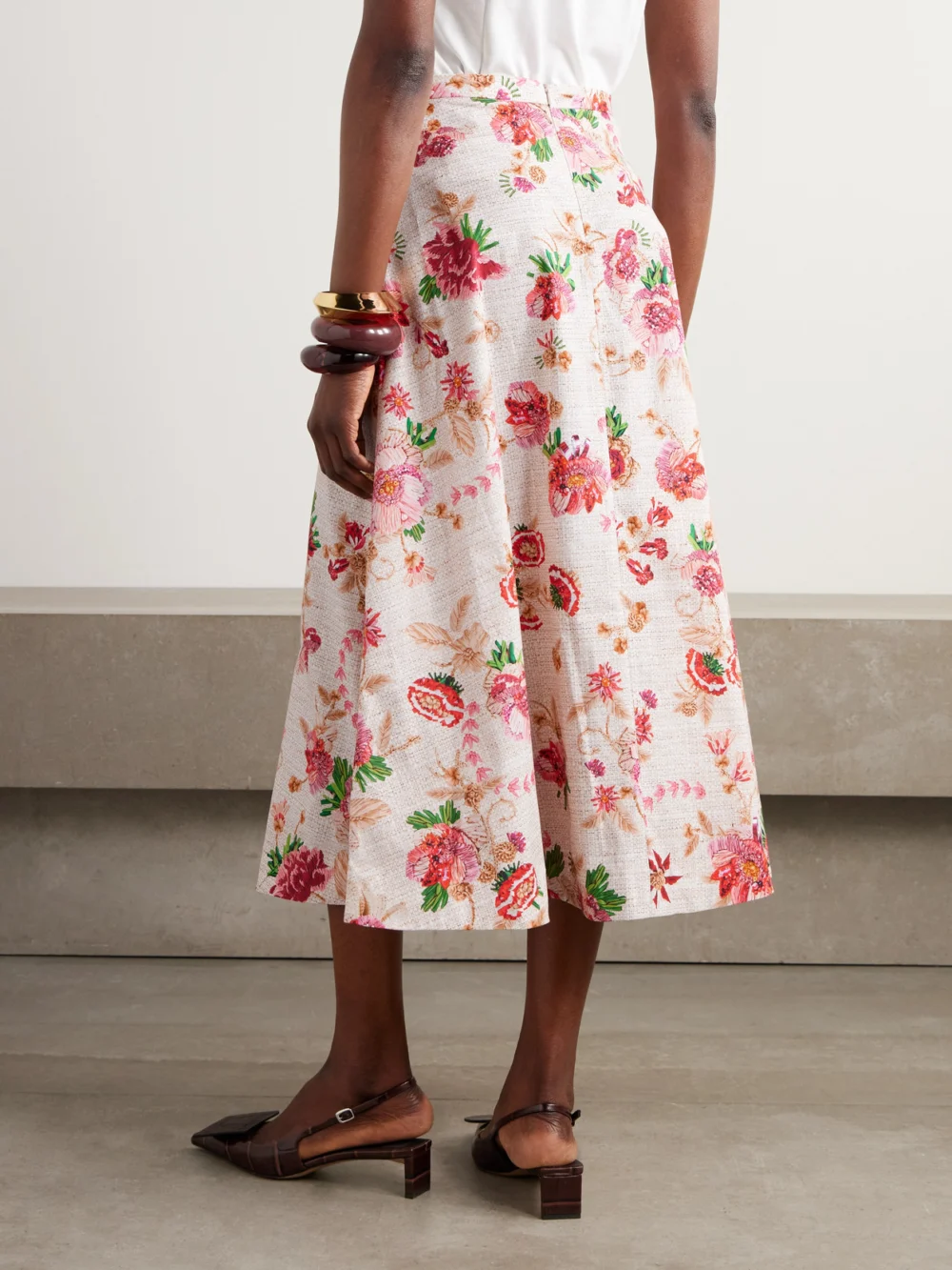Back view of the Mary Katrantzou Etta Floral-print Cotton-poplin Midi Skirt