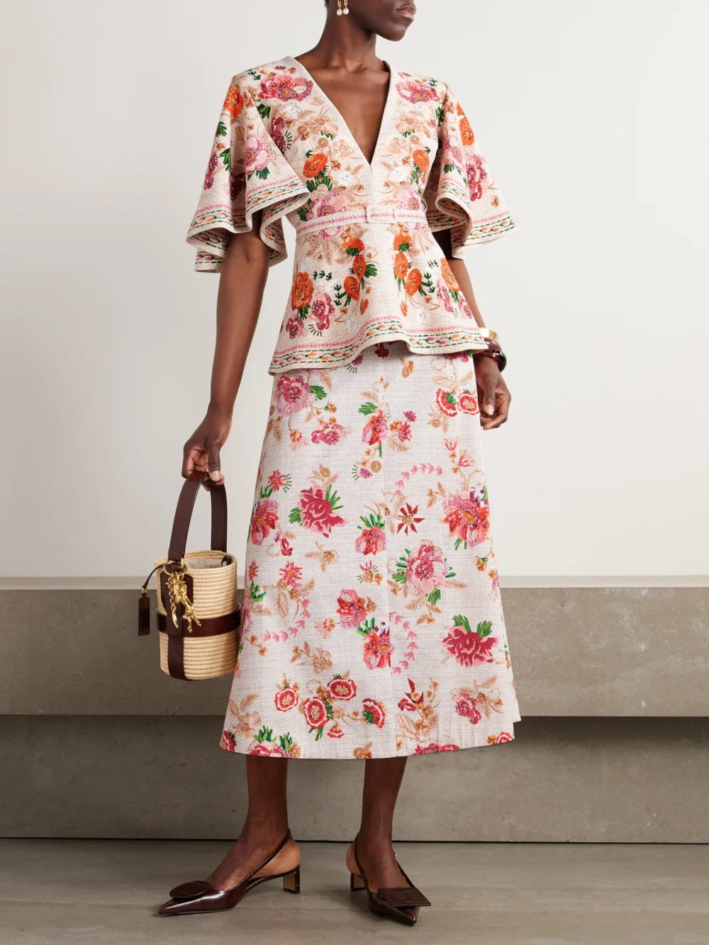 Mary Katrantzou Etta Floral-print Cotton-poplin Midi Skirt, worn by a model