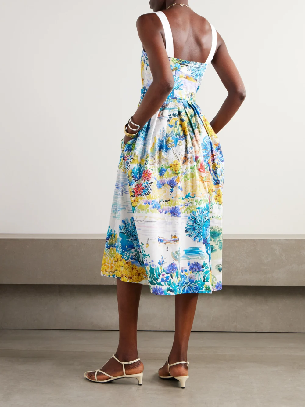 Back view of the Mary Katrantzou Iris Pleated Floral-print Cotton-poplin Midi Dress