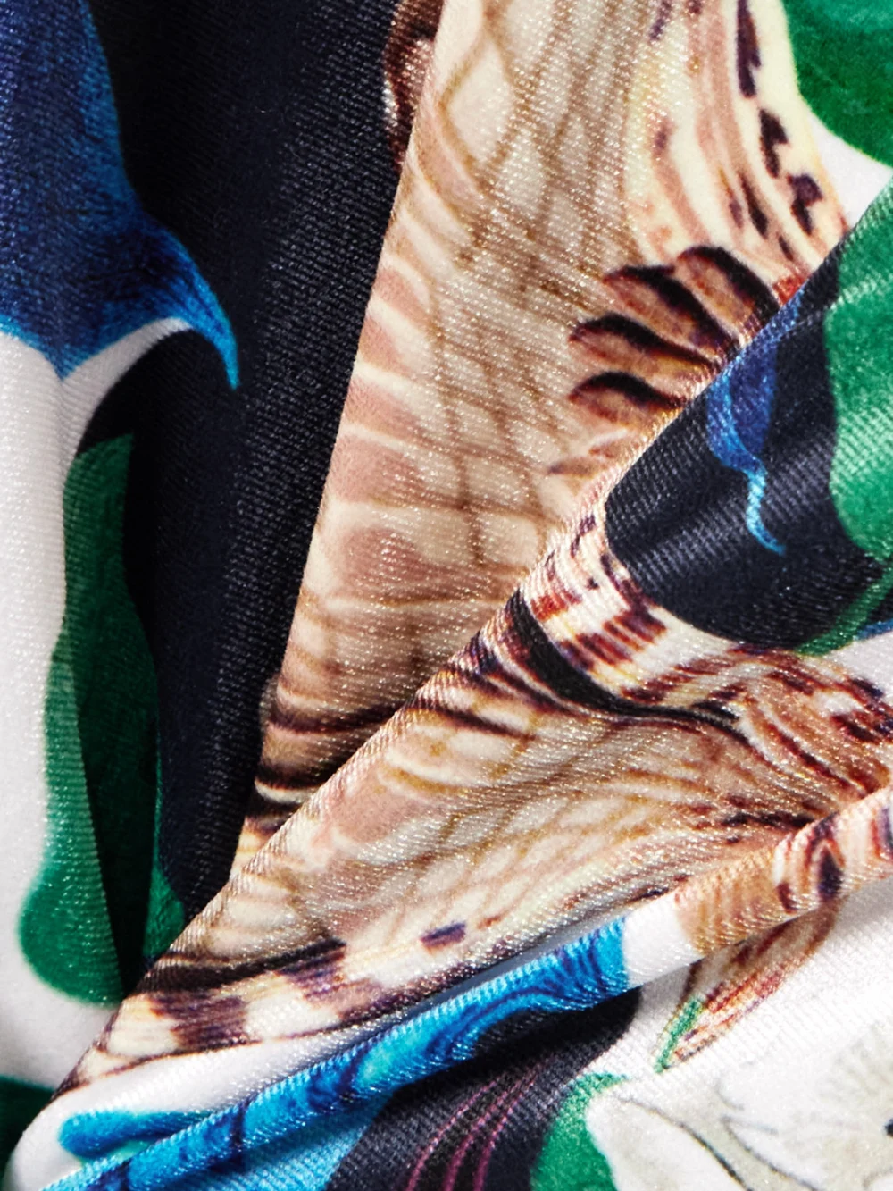 Close-up detail of the Mary Katrantzou Jordan Printed Stretch-velvet Turtleneck Bodysuit