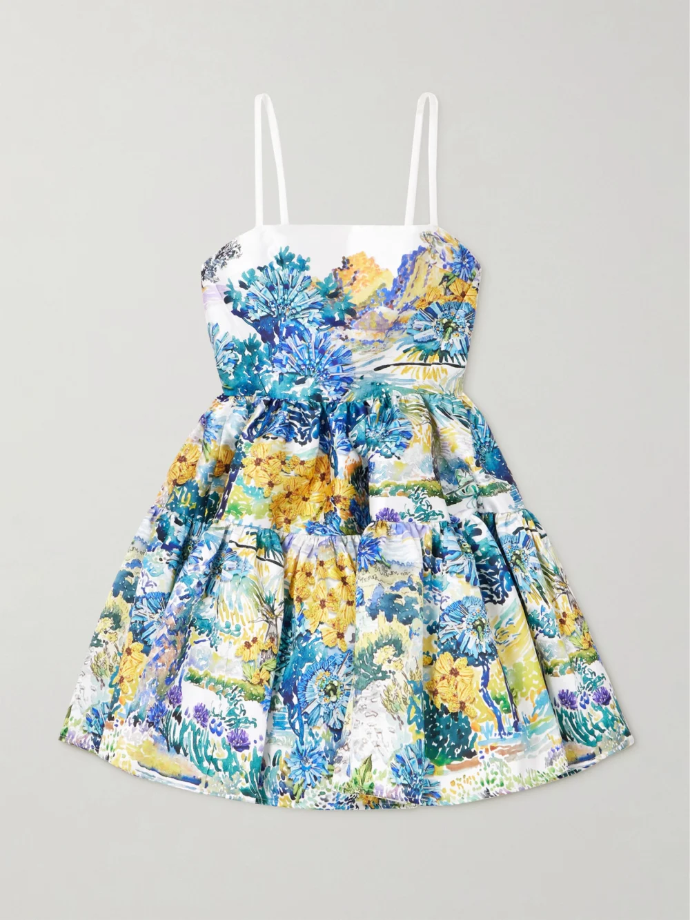Mary Katrantzou Margot Tiered Floral-print Cotton-faille Mini Dress in blue