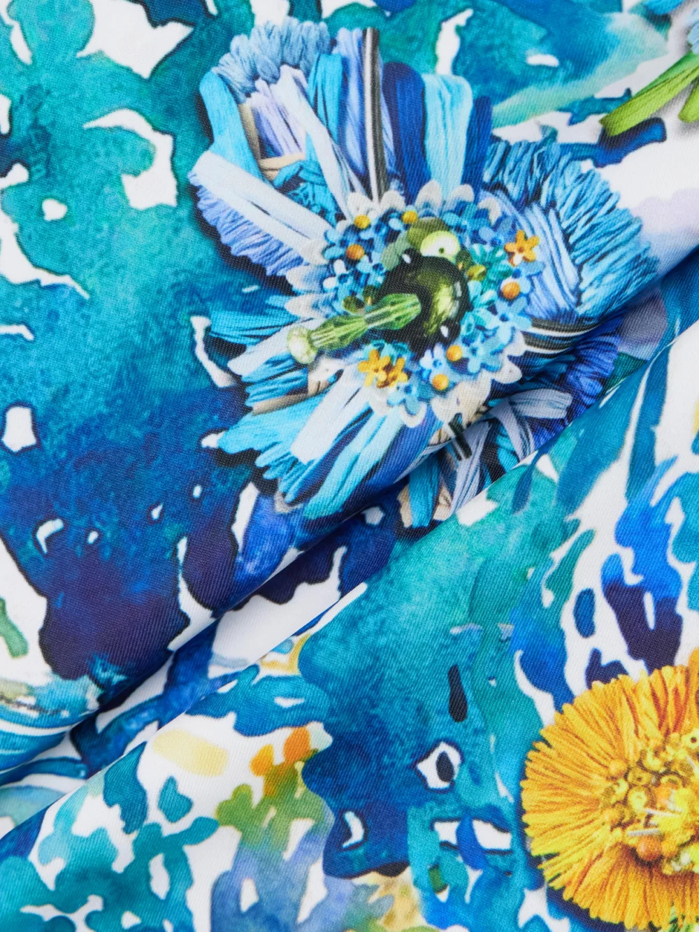 Close-up detail of the Mary Katrantzou Nata One-shoulder Printed Swimsuit