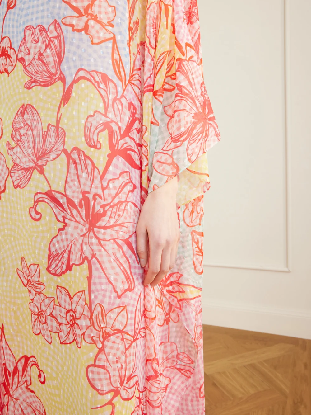 Close-up detail of the Mary Katrantzou Printed Fil Coupé Organza Kaftan