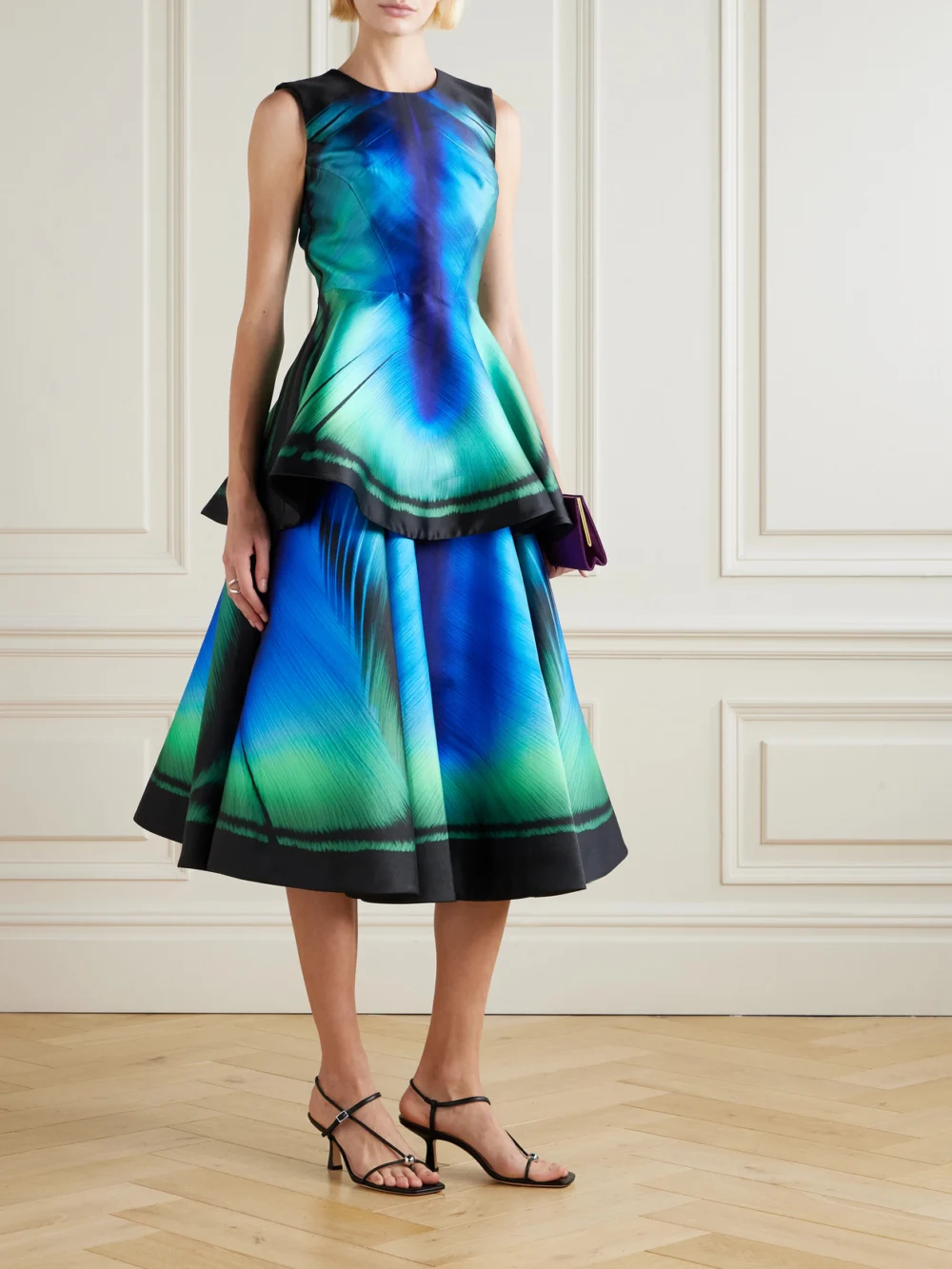 Mary Katrantzou Printed Twill Peplum Blouse, worn by a model