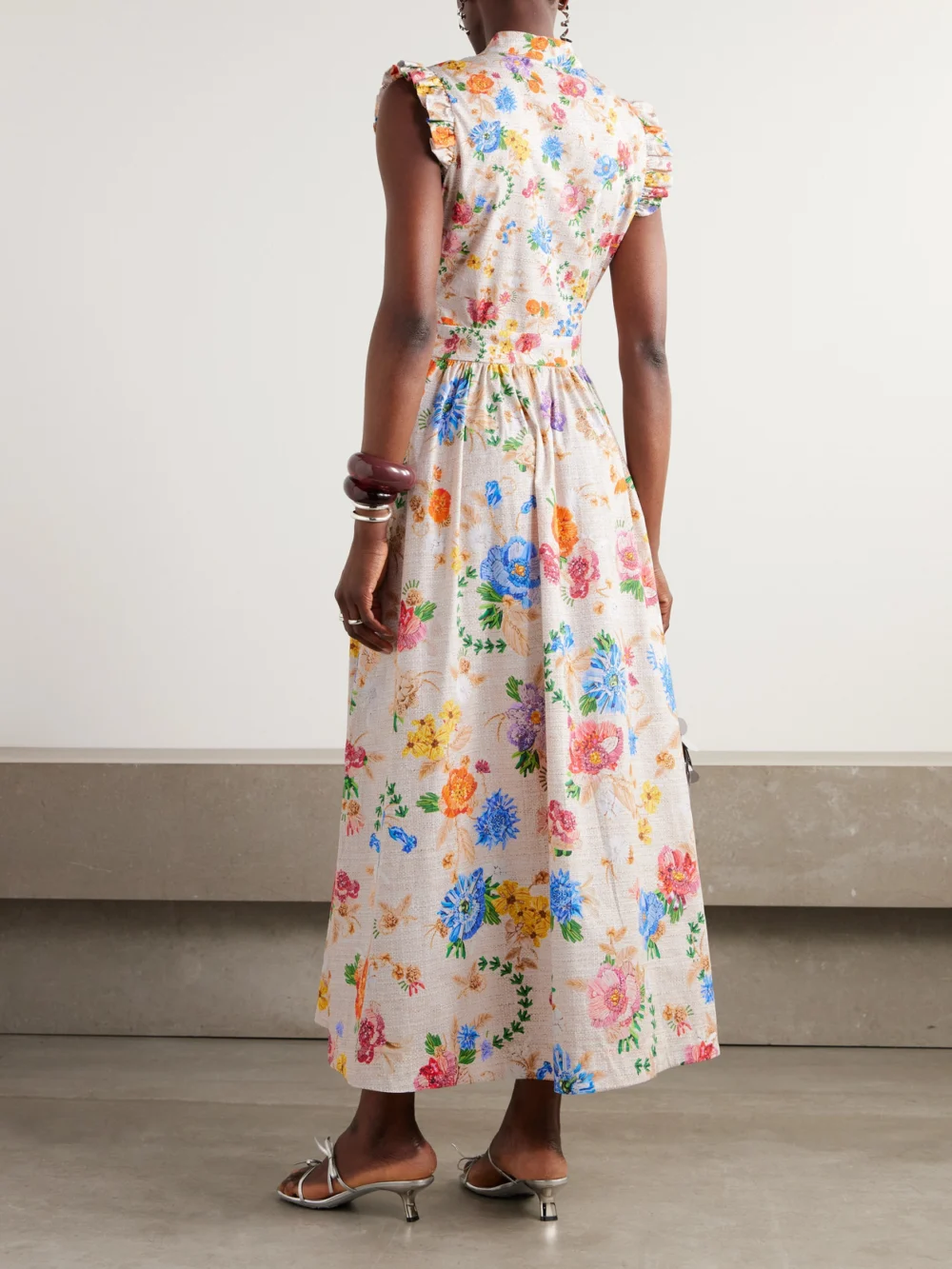 Back view of the Mary Katrantzou Sezanne Floral-print Cotton-poplin Midi Dress