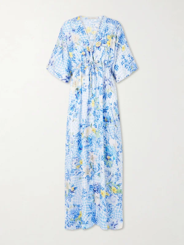 Mary Katrantzou Taormina Checked Floral-print Satin Kaftan