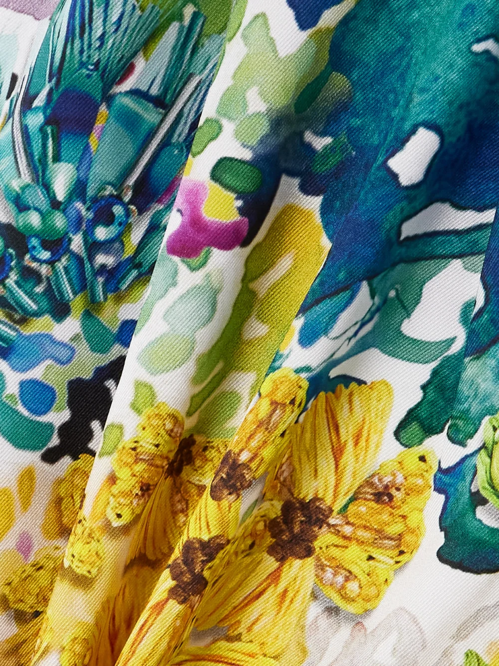 Close-up detail of the Mary Katrantzou Vallo Pleated Printed Twill Shorts