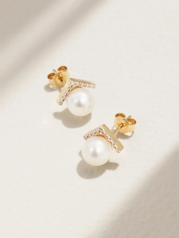 Mateo 14-karat Gold, Diamond and Pearl Earrings