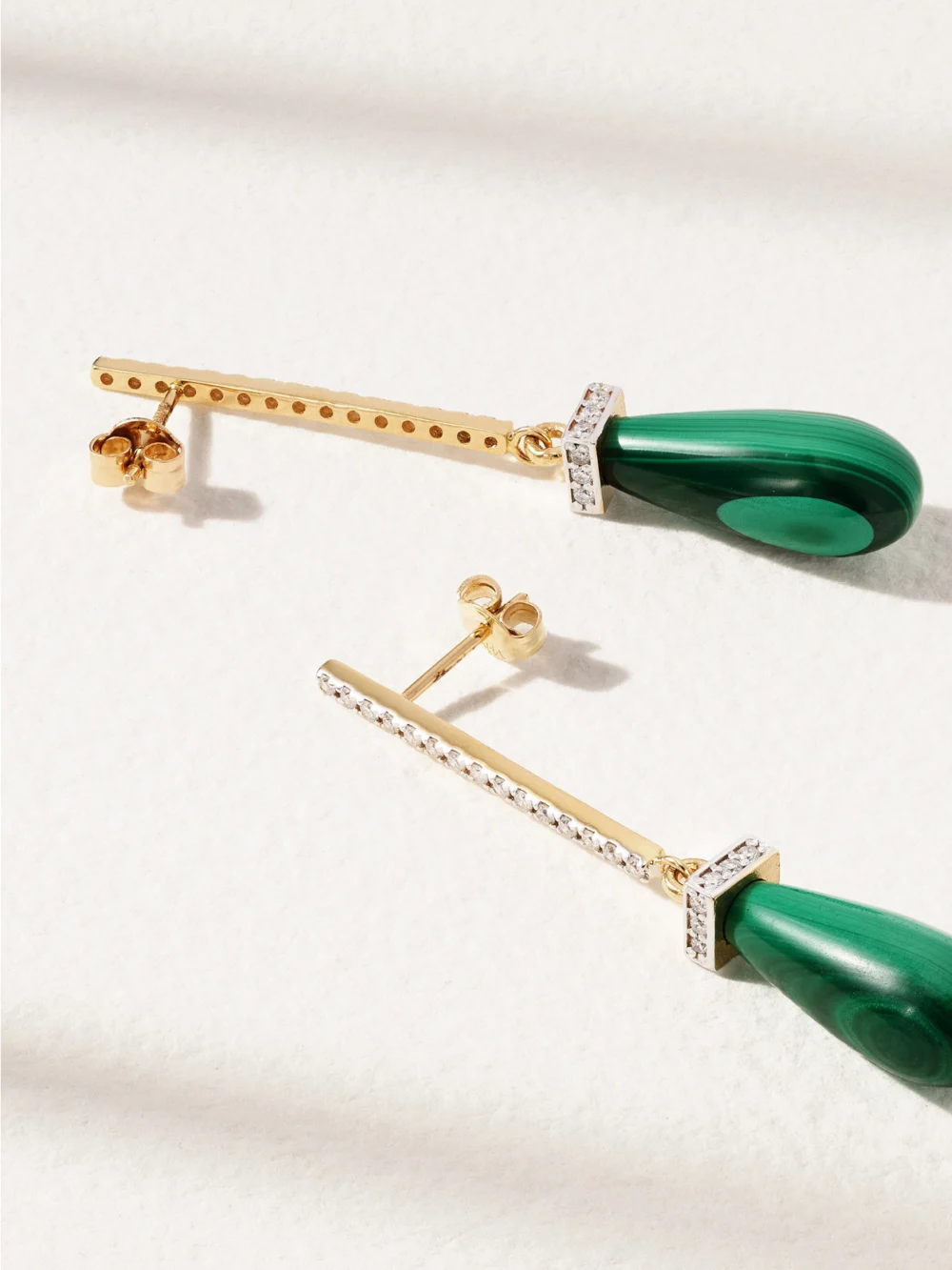 Back view of the Mateo 14-karat Gold, Malachite and Diamond Earrings